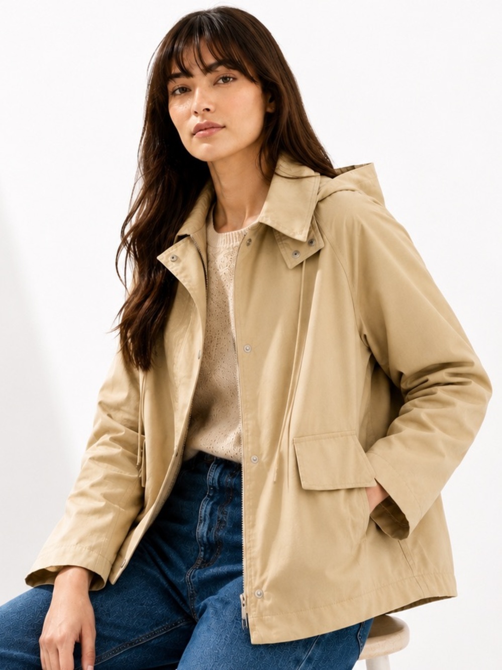 Everlane Short Anorak Trench Coat Khaki Small NWT Water Resistant Jacket